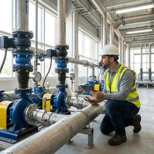 Engineer inspecting energy and water equipment