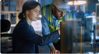 Workers using tablets and sensors – AI and IoT for utilities asset automation.