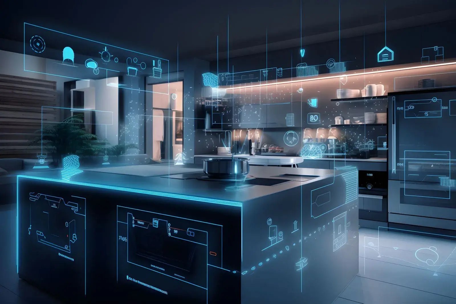 Smart kitchen with holographic sensors – real-time IoT monitoring for critical assets.