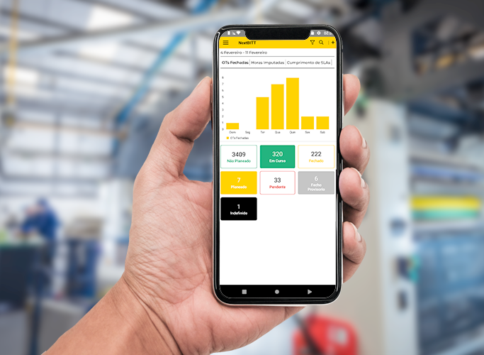 Hand holding smartphone with dashboard – real-time utilities asset monitoring.
